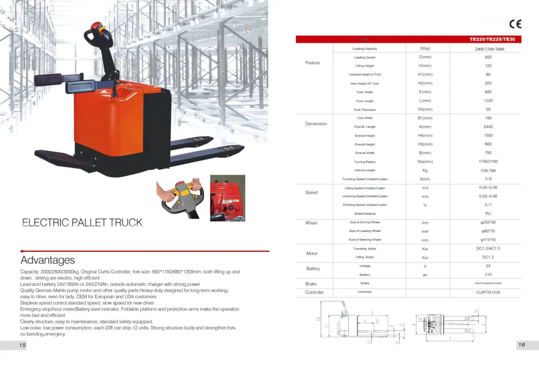 2.5tons Electric Reach Forklift Truck Jack Pallet Nassow Aisle Battery Pallet Truck