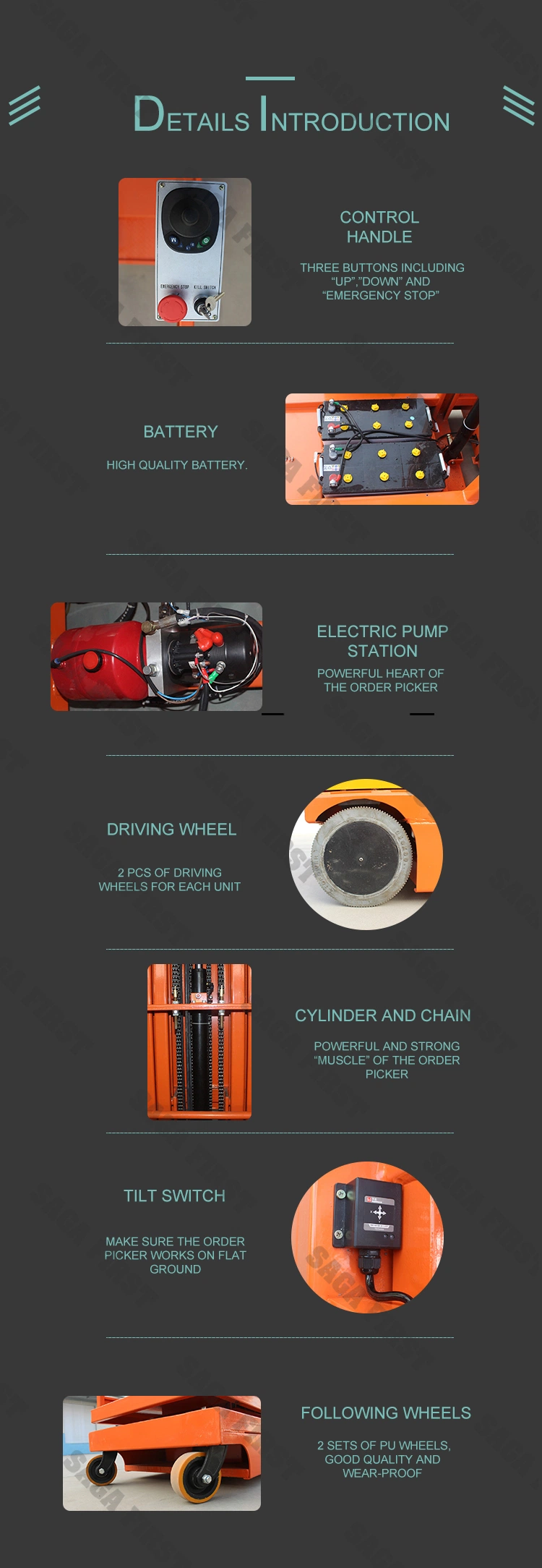 Warehouse Battery Ladder Platform Electric Order Picker