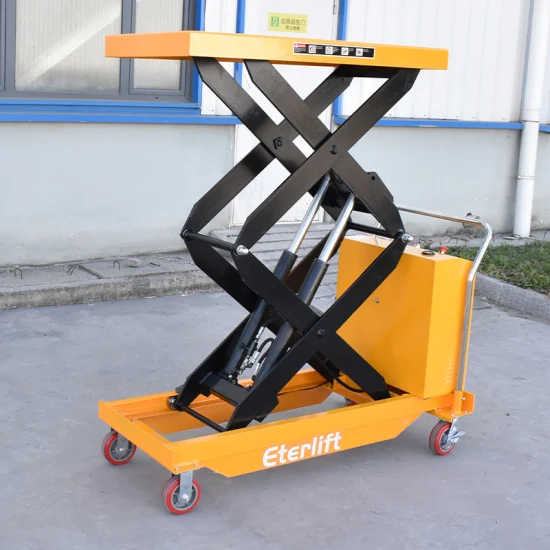 High Quality CE Portable Electric Hydraulic Warehouse Mobile Manual Cargo Battery Indoor Mini Hand Work Double Scissor Lift Table Platform Trolly Equipment